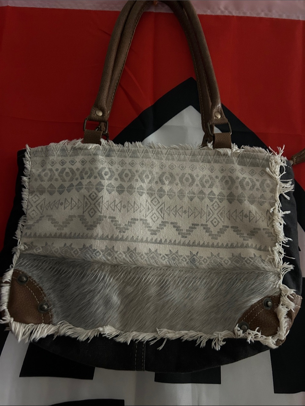 Myra Bag Cream and Brown Boho Fringe Tote